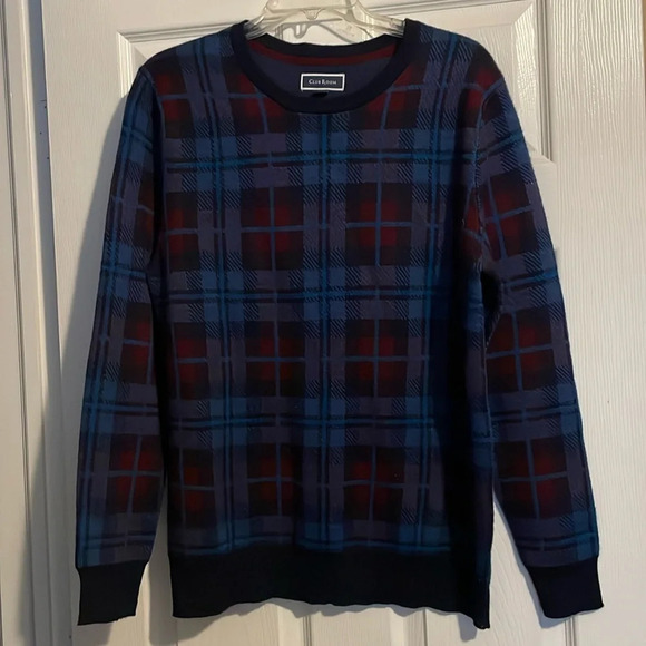 Club Room Other - Club Room mens blue plaid merino wool blend sweater size medium
